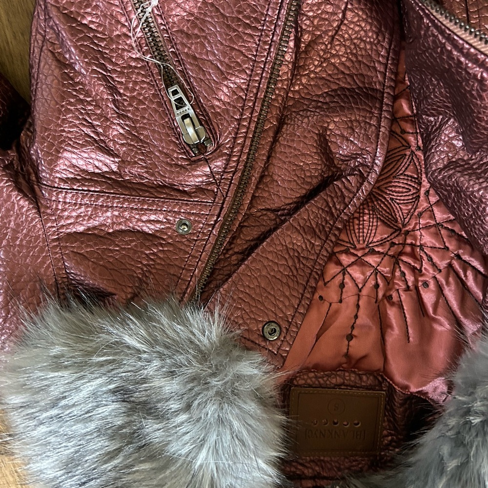 BlankNYC Vegan Faux Leather fur removable collar Jacket Size S - Picture 3 of 9